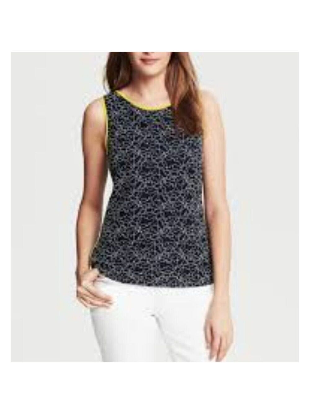 Banana Republic Women Large Navy Blue Neon Yellow Floral Eyelet Tank Top 2P NWT